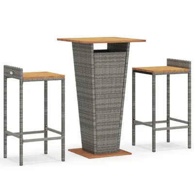 Produktbild von 3-tlg. Gartenbar-Set Grau Poly Rattan & Massivholz Akazie