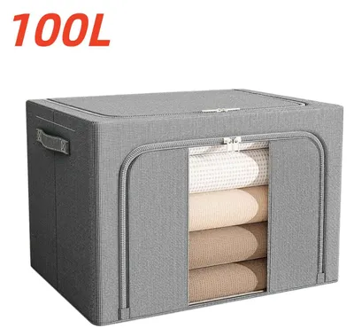 Productafbeelding van Zimilo 100L Opvouwbare opbergbox voor kleding met verstevigd stalen frame, waterdichte kledingopslag met draaghandgrepen en rits
