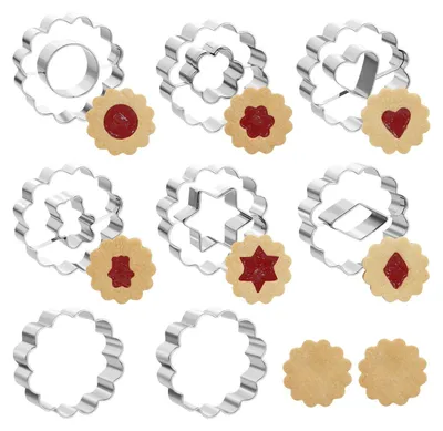 Produktbild von 8tlg Ausstechform Linzer Ausstecher Edelstahl Keksausstecher fš¹r Weihnachten Pl?tzchen Fondant Spitzbuben Marmeladenpl?tzchen