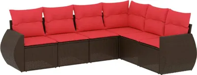 Zdjęcie produktu dla vidaXL 6-częściowa sofa ogrodowa z poduszkami, brązowa, z polirattanu