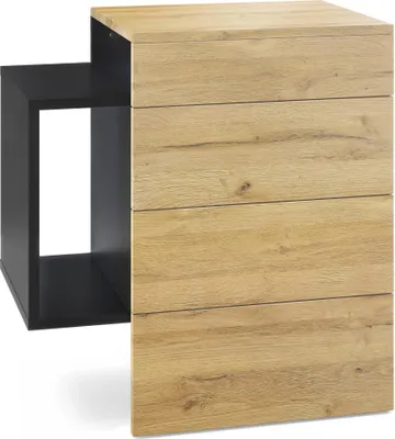 Produktbild von Vladon Nachttisch Queens,  Germany, Nachttischschrank mit 2 Schubladen und 1 seitlichem Fach zur Wandmontage, Schwarz matt/Eiche Natur (60 x 63 x 36 cm)