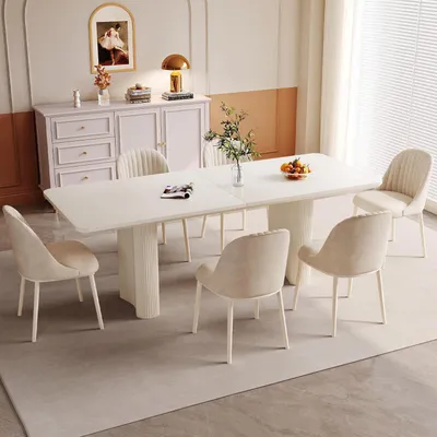 Image de Ensemble de salle à manger 7 pièces : table à manger de 200 cm avec 6 chaises blanches