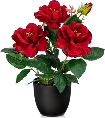 Image de Fleurs artificielles Rose buisson pot décoratif 28 cm rouge salle de bain bureau hôtel