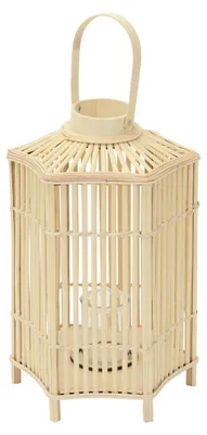 Produktbild von ECD Germany Bambus Laterne Windlicht H 60cm Holzfarbe Gartenlaterne mit Henkel & Glaseinsatz Boho Bambuslaterne Kerzenhalter Deko Laterne ohne LED