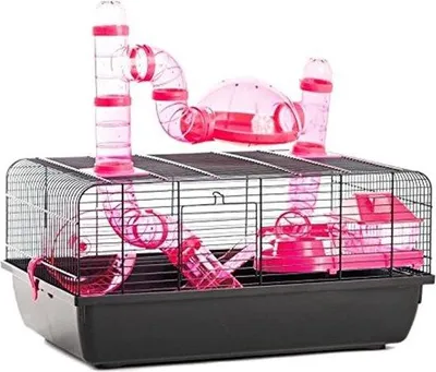 Image de Cage pour hamster et petits animaux, 58 x 38 x 29 cm, rose