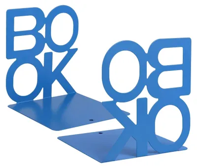 Produktbild von Buchstütze, 2 Stück Metall, rutschfest, für Bücher, CDs, DVDs, Schulbibliothek und Heimbüro (Blau)