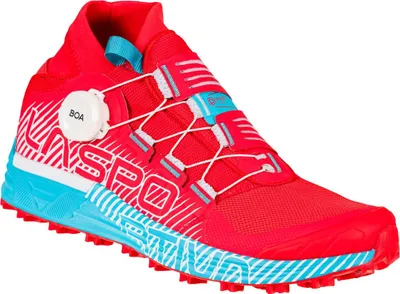 Trailrunning-Schuh "Cyklon Woman" von La Sportiva in Rot und Blau mit BOA-Verschlusssystem.