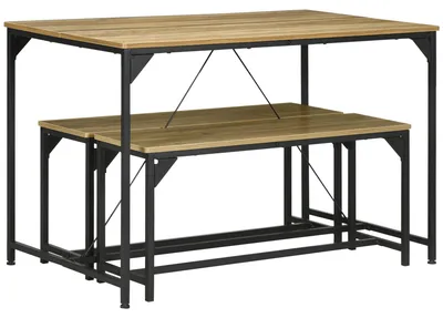 Immagine prodotto di Set tavolo da pranzo - Tavolo con panche - Tavolo da pranzo con panca - Set tavolo da cucina - Set da pranzo in stile industriale - Stile vintage