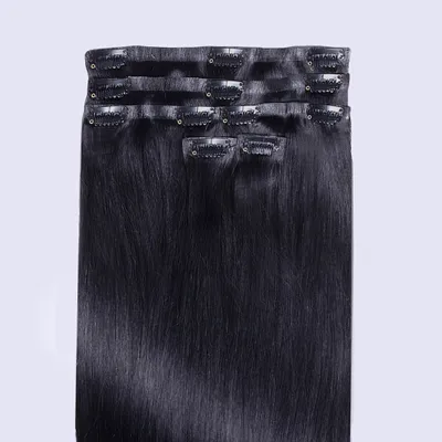 Produktbild von chaarmant Clip In Extensions Echthaar 55 cm 50 g – Haarverlängerung #1 Schwarz