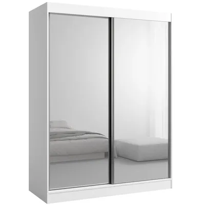 Kleiderschrank zum Schlafzimmer für Kleidung mit Spiegel, Höhe: 200cm, Breite: 150 cm, Weiß