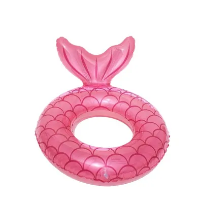 Imagen del producto de Flotador hinchable para adultos, con forma de cola de pez y diseño de sirena. TALLA: 110 (grande), color rosa