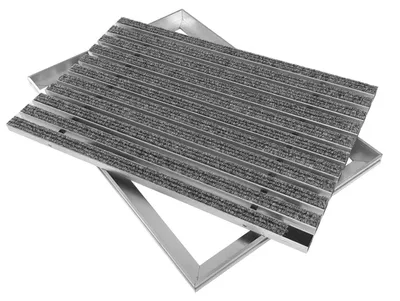 Produktbild von ACO Eingangsmatte Vario + Rahmen 26,5mm Aluminium, Rips Hellgrau, 100x50cm