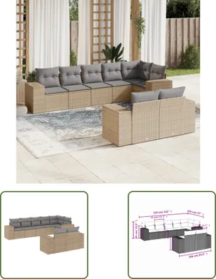 Produktbild von The Living Store 8-tlg. Garten-Sofagarnitur mit Kissen Beige Poly Rattan