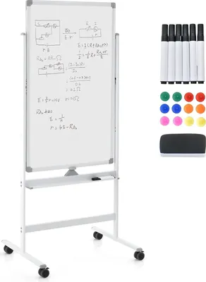 Produktbild von GOPLUS Whiteboard magnetisch mit Ständer, doppelseitiges Whiteboard mit Zubehör Set, Trocken abwischbar, mobiles Whiteboard höhenverstellbar (60 x 100cm, Weiß)