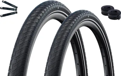Obrázek produktu pro Pláště Schwalbe 2 x Motion Big Apple RaceGuard ADDIX Green E-25 Black-Reflex 55-507 (24 x 2.15) + 2 x duše Schwalbe DV10 včetně páček maxxi4you