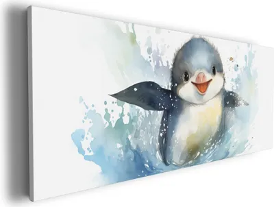 Produktbild von Wallario Premium Leinwandbild Pinguin in Aquarell in Größe 60 x 150 cm
