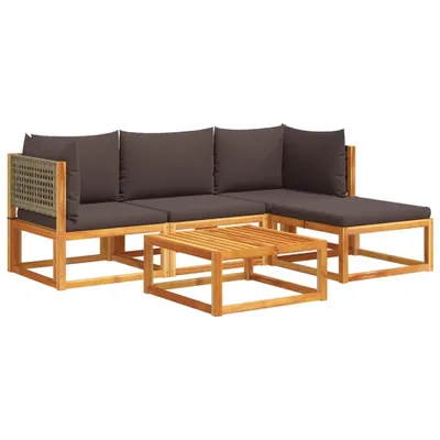 Image de vidaXL Ensemble canapé de jardin 5 pièces avec coussins bois acacia & rotin