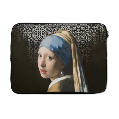Produktbild von MuchoWow® Laptop Hülle 14 ZollMädchen mit Perlenohrring - Schwarz und Weiß Laptoptasche - Laptoptasche - Stoßsicher - Schutzhaube
