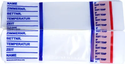 Two rows of medical temperature probe covers on a white background.