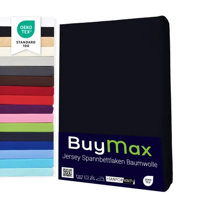 Produktbild von Spannbettlaken Jersey Spannbetttuch 100% Baumwolle Größe 200x200 cm Farbe Schwarz