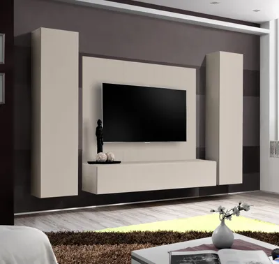 Produktbild von Anbauwand Wohnwand FLY A-P Cashmere mit Led Beleuchtung und Push-Click