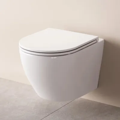 Produktbild von AM.PM Spülrandloses WC Toilette für Gäste-WC Hänge-WC AquaSpin aus Keramik Wand-WC Spülrandloses Wand-WC mit Softclosing-Sitzabdeckung