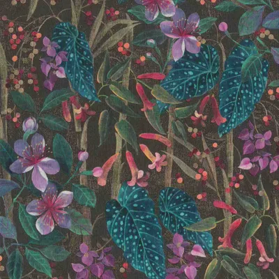 Produktbild von Vliestapete 538236 Tapete Botanical Dschungel 53 x 1005 cm Rasch Curiosity Schwarz Rot