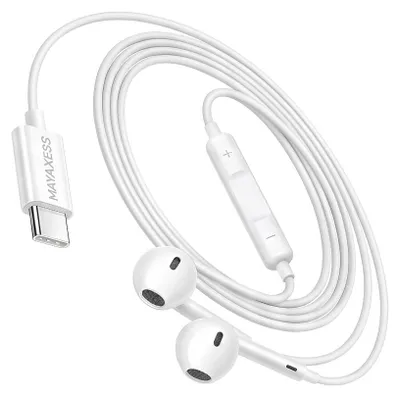 Produktbild von Mayaxess, USB-C Kopfhörer mit Mikro für Galaxy S25 / Ultra / Plus / FE / Edge, Weiß