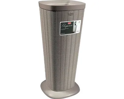 A tall, tapered umbrella stand with a woven texture, standing on a circular base.