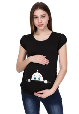 Produktbild von Umstandsshirt Kurzarm Neugieriges Baby mit Motiv Schwangerschaft M.M.C.