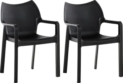 Produktbild von CLP Gartenstühle 2er Set, wetterfest, stapelbar, modern, mit Armlehnen, Kunststoff schwarz
