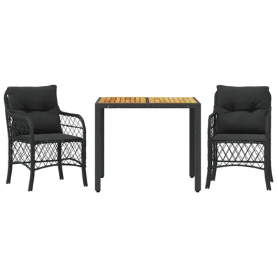 Produktbild von vidaXL 3-tlg. Bistro-Set mit Kissen Schwarz Poly Rattan