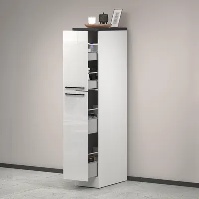 Immagine prodotto di Dmora Dispensa da Cucina Atrax 60x30x165h cm Bianco Bianco Lucido, 2 Cassetti 4 Vani  Italy