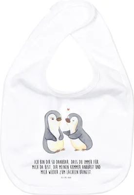 Produktbild von Mr. & Mrs. Panda Sabberlätzchen Pinguine trösten - Weiß - Geschenk, Valentinstag, Schlabberlatz, Kinderlätzchen, Lätzchen Für Babys, Partner, Freund, Frauen, Freundin