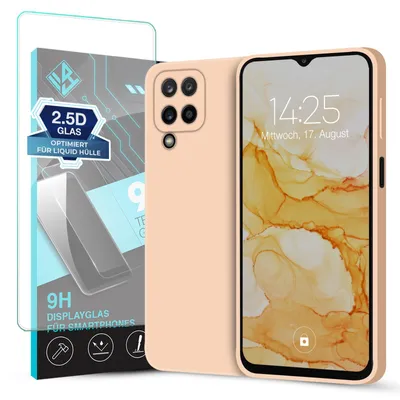 Produktbild von Hülle für Samsung Galaxy A12 mit 9H Displayglas Displayschutz Case Cover Bumper Smartphone Softgrip Schutzhülle Farbe: Rosa
