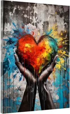 Produktbild von Leinwandbild Wandbild Kunstdruck XXL Wanddeko Hände mit Herz: 120x160x4cm