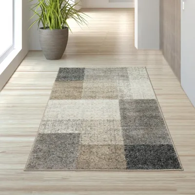 Produktbild von Moderner Teppich mit quadratischen Mustern grau beige Größe - 80x140 cm