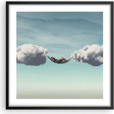 Produktbild von Gerahmtes Poster - Schwarzer Rahmen - Wolken Hängematte Ruhe - 50x50 cm - Wand Bild - Wanddeko - Wandbilder - Kunstposter - Wandposter - Bilderrahmen - Bilder - Kunstdruck - P2BAC50x50-4373