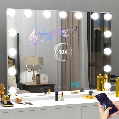 Image de Miroir de maquillage - Miroir cosmétique - Avec éclairage - Grossissant - 58 x 46 cm - Métal et verre - CE