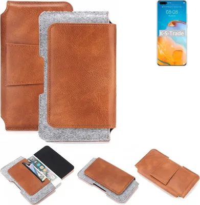 Produktbild von K-S-Trade Handyhülle Schutzhülle kompatibel mit Huawei P40 Pro Gürteltasche Holster Gürtel Tasche Smartphone Tasche Handy Hülle Polyurethan+ Filz, braun