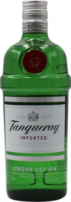A bottle of Tanqueray London Dry Gin.