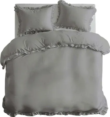 Immagine prodotto di Detexpol Biancheria da letto in cotone 160x200 grigio chiaro tinta unita con volant Puro 23