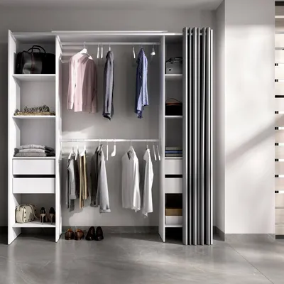 Produktbild von Kleiderschrank Dmanari, Struktur für begehbaren Kleiderschrank, offener Kleiderbügel, 180 x 50 x 205 cm, Weiß und Grau