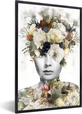 Produktbild von MuchoWow® MuchoWow® Gerahmtes Poster Blumen - Frau - Scherben 60x90 cm - Poster mit zchwarzem Bilderrahmen - Kunst