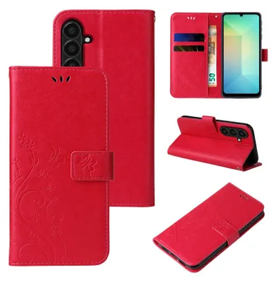 Produktbild von Handyhülle für Samsung Galaxy A17 / A17 5G Floral Blumen Schmetterling Flip Cover Hülle Case Klapphülle Handytasche Farbe: Rot