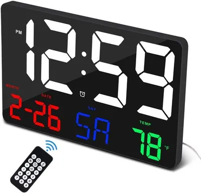 Obrázek produktu pro Digitální nástěnné hodiny, extra velký 11,5" LED displej, bezdrátové, 12/24 hodin, do domácnosti, kanceláře, kuchyně, školy, posilovny
