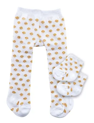 Produktbild von Puppen-Strumpfhose mit Söckchen, goldene Punke, Gr. 28-35 cm