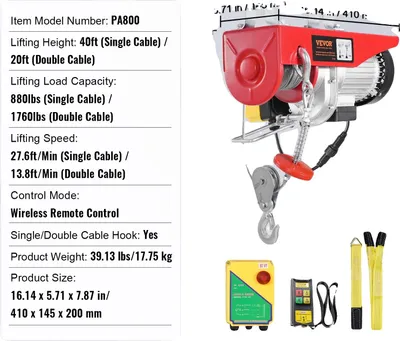 Image de Treuil électrique, télécommande sans fil, capacité de charge de 796 kg, 1760 lbs
