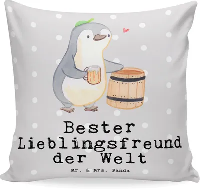 Produktbild von Mr. & Mrs. Panda Sofakissen 40x40 Pinguin Bester Lieblingsfreund der Welt - Grau Pastell - Geschenk, Lieblings Mensch, Liebe, Partner, Couchkissen, kissen bedruckt, Love