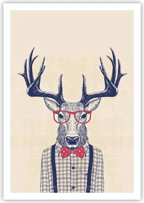 Produktbild von Poster - Poster ohne Rahmen - Charakter Hirsch Illustration hipster - 70x100 cm - Wand Bild - Wanddeko - Wandbilder - Kunstposter - Wandposter - Bilder - Kunstdruck - Wandbild - P2XPA70x100-3120